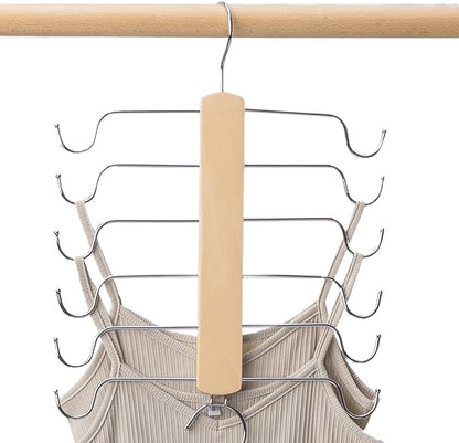 Underwear Hanger - Wooden Bra Tank Tops Hanger Organizer for Closet, Maximum 12 Storage Capacity, Top 360° Rotation, Hanging Space Saving Hook for Sport Bras, Camisoles, Lingeries