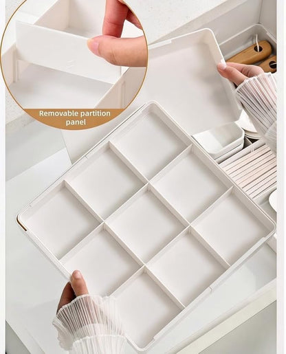Retractable Drawer Storage Box - 6 Detachable Dividers with 2.04 Inch Shallow Drawer Height PET for Kitchen Utensils, Cosmetics, Office Supplies Storage (10.43 Inch L,20.27 Inch)