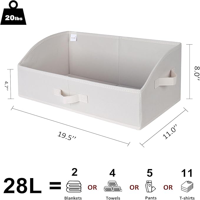 WUIKE 6 Pack Extra Large Closet Storage Bins with Handles, Fabric Trapezoid Storage Binsr for Organizing Clothes, Sheets, Blankets, White & Beige