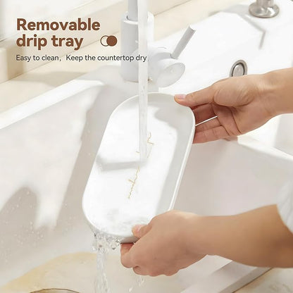 Pot Lid Holder While Cooking, Detachable Drip Tray Design Kitchen Pot Lid and Spoon Holder, Lid Holder for Pots and Pans, Space-Saving Organizer for Countertop & Stovetop (White)