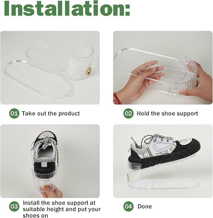 Shoe Slot Organizer,Adjustable Shoe Stacker for a Pair of Shoes,Shoe Holder Space Saver,Double Deck Shoe Riser Shoe Rack,Shoe Organizer for Closet (Clear, 10 Pack)