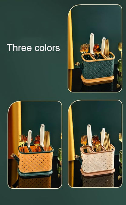 Countertop Cutlery Drying Holder Utensil Holder Cutlery Drainer Tableware Holder Box Tabletop Separated Fork Chopstick Kitchen Storage Cutlery Utensil Organizer (White)