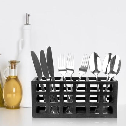 Farmhouse Wooden Silverware Utensil Caddy Cutlery Holder Utensil Holder Organizer for Kitchen Countertop Party Table Fork and Spoon Holders Storage Wood Silverware Basket Picnic Flatware Caddy