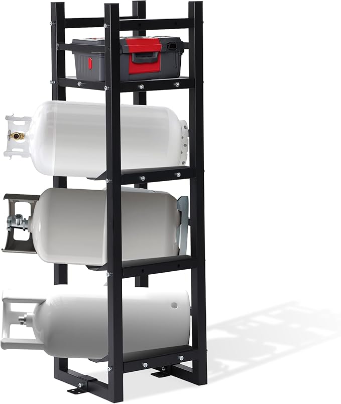 Refrigerant Tank Rack w/ 3x30lb and Storage Plate, Stable Refrigerant Cylinder tank rack, Cylinder Rack Sufficient Storage for Freon, Gases, Oxygen, Nitrogen, Acetylene