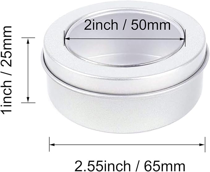 Metal Tin Cans - 2 Ounce Round Empty Containers with Clear Top for Cosmetics Crafts Food Storage Party Favors (30)