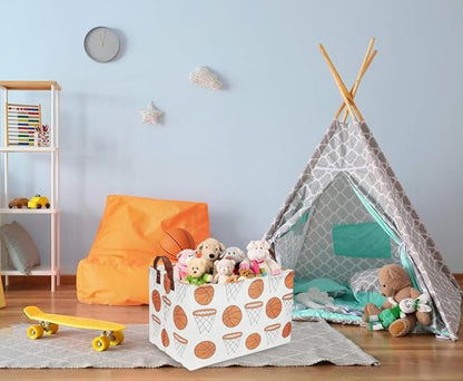 Rectangular Baketball Baskets,Kids Basket for Boy.Waterproof PE Coating Cute Basket with Handles.Boys Bin,Toys Box,Books Bins. (Basketball)