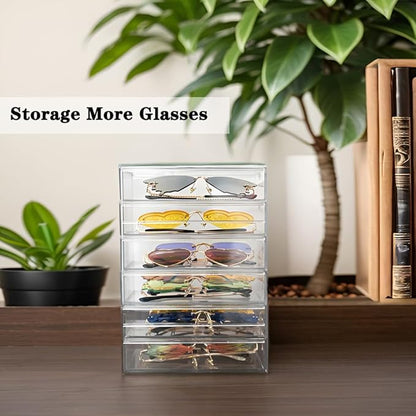 Clear Hair Accessories Organizer Box with 6 Layers, Acrylic Stackable Storage Drawers for Hair Ties, Claw Clips, Bow Holder for Girls, Vanity Makeup Organizer, Bathroom or Desk Countertop Container