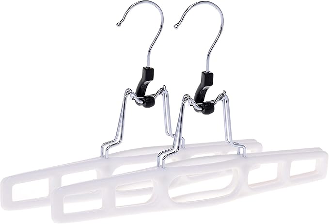 Premium Skirt Hangers 2-Pack - Thin Space-Saving Skirt Hanger Set with Clamp, Pant Hanger 2-Piece Set, Shorts Hangers with Heavy-Duty Locking Clasp, Multipurpose Quality Jean Hangers Set (White, 2)