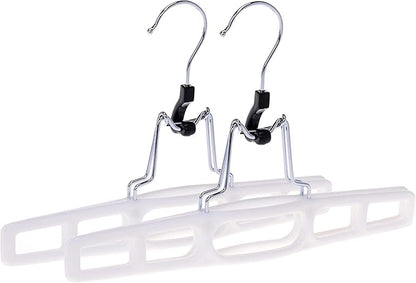 Premium Skirt Hangers 2-Pack - Thin Space-Saving Skirt Hanger Set with Clamp, Pant Hanger 2-Piece Set, Shorts Hangers with Heavy-Duty Locking Clasp, Multipurpose Quality Jean Hangers Set (White, 2)