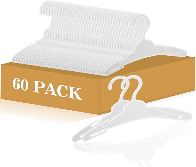 60 Pcs Doll Clothes Hangers for 18-Inch Dolls - Non-Slip, Space-Saving Wardrobe Accessories for Doll Gowns & Outfits (White)