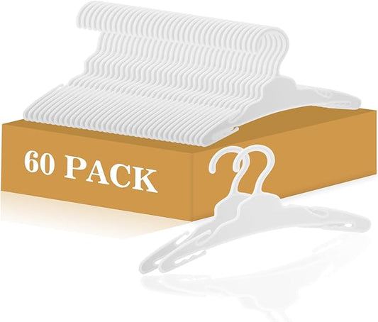 60 Pcs Doll Clothes Hangers for 18-Inch Dolls - Non-Slip, Space-Saving Wardrobe Accessories for Doll Gowns & Outfits (White)