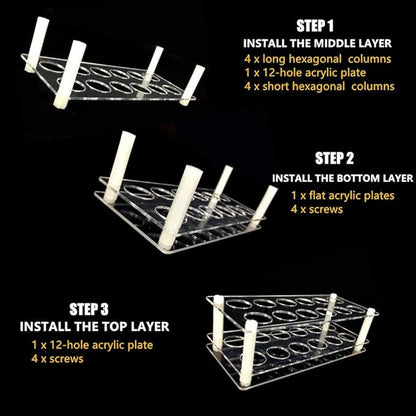 2 Pack 12 Hole 3×4 Acrylic Roller Bottle Organizer, Crystal Clear Essential Oil Holder, DIY Easy Assembly, 3mm Thick, Space Saving for Bathroom Vanity & Bedroom Dresser, Fits 10ml Roller Bottles