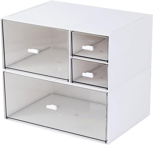MILULUGO Desk Organizer with 4 Drawers, Makeup Organizer, Desktop Storage Box, Cosmetics Storage Box for nail polish, Lipstick, Brushes, Jewelry, Skincare, Bathroom Organization Boxes(White)