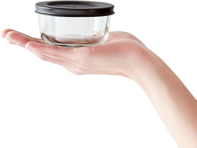 8-Piece Glass Food Storage Containers Set (4 Containers + 4 BPA-Free Lids) | 1-Cup, Leakproof | Microwave, Freezer, Oven & Dishwasher Safe | Ideal for Meal Prep & Pantry Organization, Black