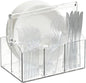 Chivalral Acrylic Utensil Holder & Paper Plate Holders -Clear Space-Saving Cutlery Caddy and Silverware Organizer for Kitchen, Table, Buffet, Party, Picnic, Camping Indoor Outdoor Use