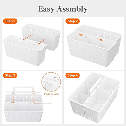 Lifewit Shower Caddy Portable, Cleaning Supplies Caddy Organizer with Handle and Adjustable Dividers, Plastic Shower Basket for Dorm Room Essentials, College, Bathroom, White, 2 Packs