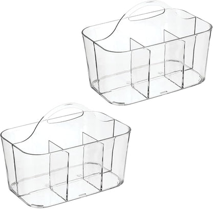 mDesign Plastic Cutlery Storage Organizer Caddy Bin Tote with Handle - Kitchen Cabinet Divided Pantry Basket for Forks, Knives, Spoons, Napkins, Indoor/Outdoor Use, Lumiere Collection, 2 Pack - Clear