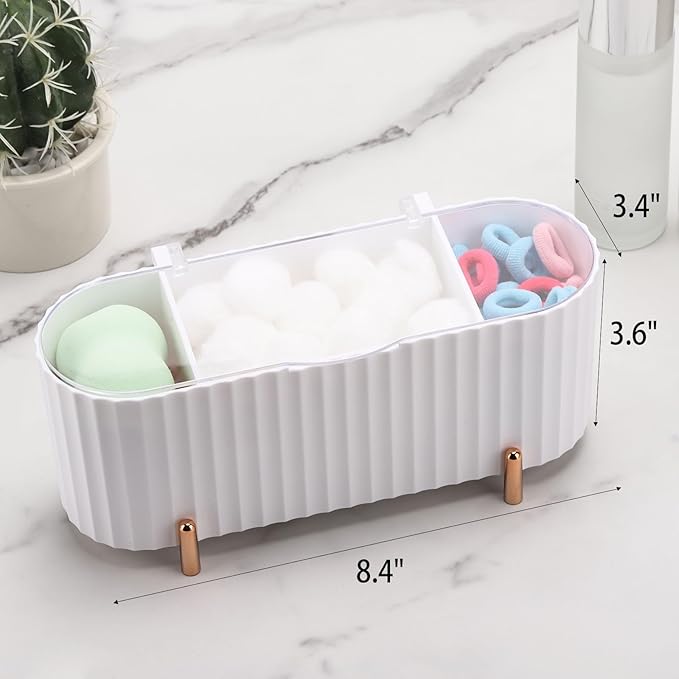 Tecbeauty Qtips Holder, 3 Grids Separate Cotton Swabs Ball Dispenser, Storage Box, Jar for Cotton Pads Bathroom Organizer Canisters - White
