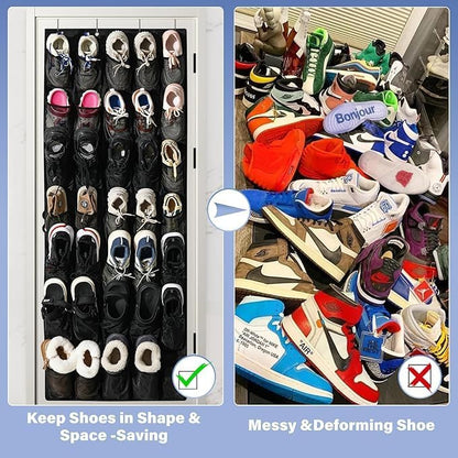 28 Mesh Pockets Hanging Shoe Organizer, Over the Door Shoe Organizer，Closet Storage Holder for Back of Door Storage Holder for Back of Door(White)