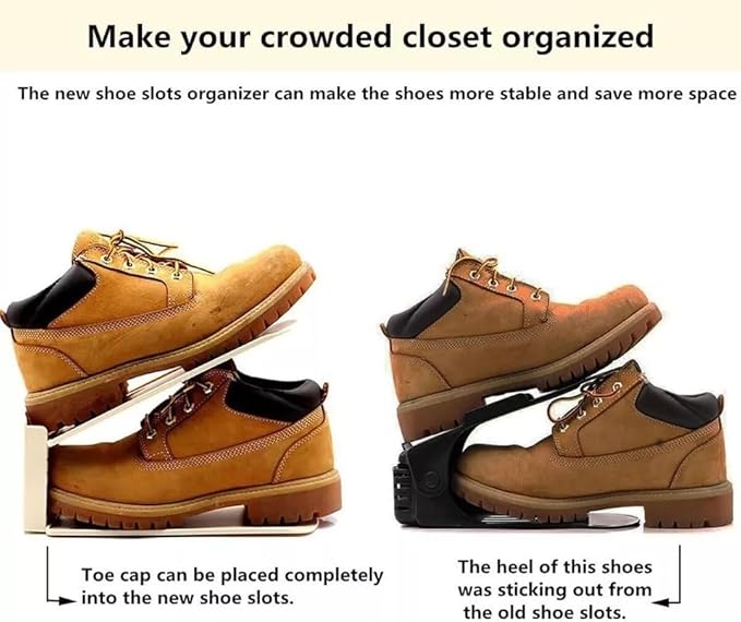 HYGRAD BUILT TO SURVIVE Shoe Slots Pack Of 12 Space-Saving Adjustable Shoe Storage Organiser with 3-Level Height, Non-Slip Shelf Holder, Plastic (Grey)