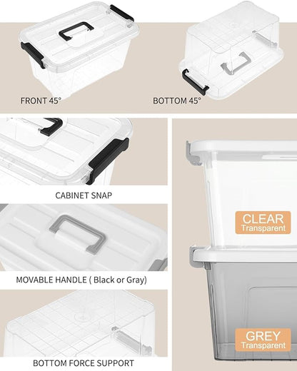 AREYZIN Plastic Storage Bins With Lids,6 Pack Storage Organizer Bins,7 Quart Stackable Storage Basket with Lid and Gray Handle Buckle Easy for Home Office Organization,with Clear Lids