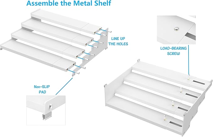 Jojocross Expandable 4-Tier Step Spice Rack Organizer for Kitchen Cabinet Modern Design and Non Skid Space Saving Storage Shelf for Countertop Cabinets Pantry(1Pack/White)