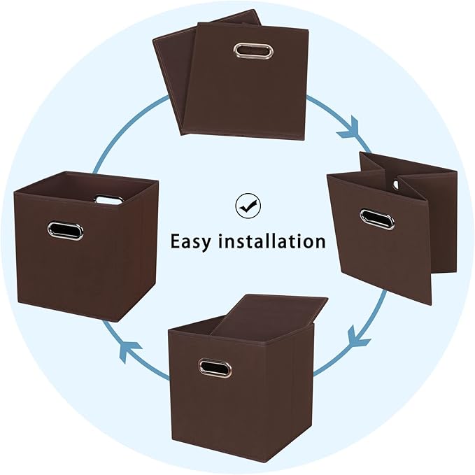Fabric Cubby Storage Bins, 13x13x13 Inches, Foldable Storage Bins with Dual Handles, Set of 6, Coffee