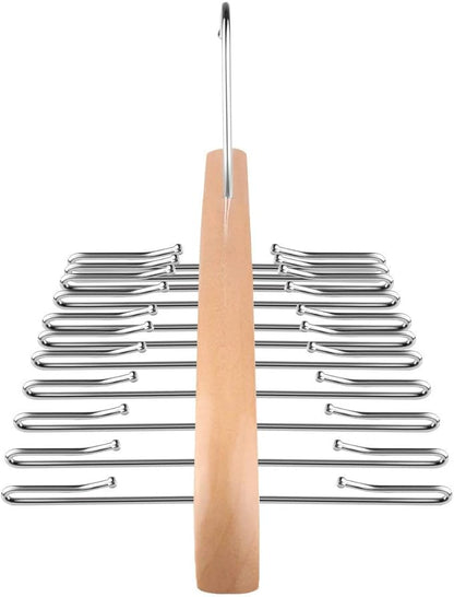 Wooden Tie Hanger,24 Tie Organizer Rack Hanger Holder Hook (Beige, 24 Hooks)