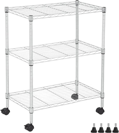 Wire Shelving 32" H x 23W x 13D Storage Shelf with Wheels Adjustable 3 Tier Metal Shelves Unit for Small Places Kitchen Storage Rack Shelf Organizer, 450Lbs Capacity, Chrome