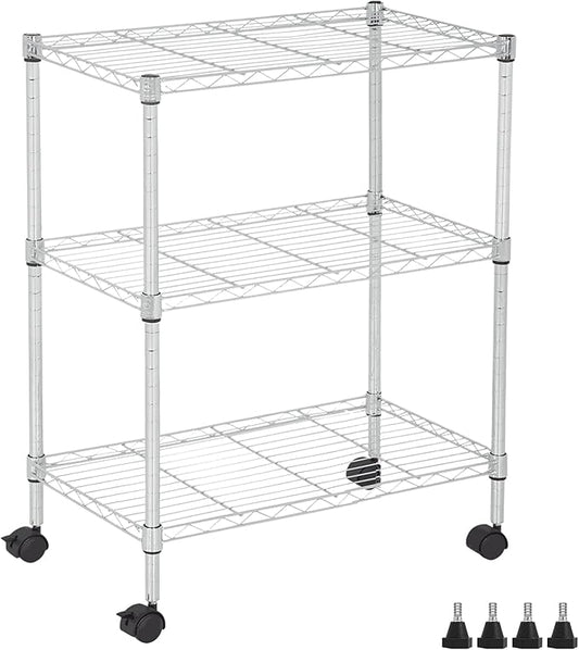 Wire Shelving 32" H x 23W x 13D Storage Shelf with Wheels Adjustable 3 Tier Metal Shelves Unit for Small Places Kitchen Storage Rack Shelf Organizer, 450Lbs Capacity, Chrome