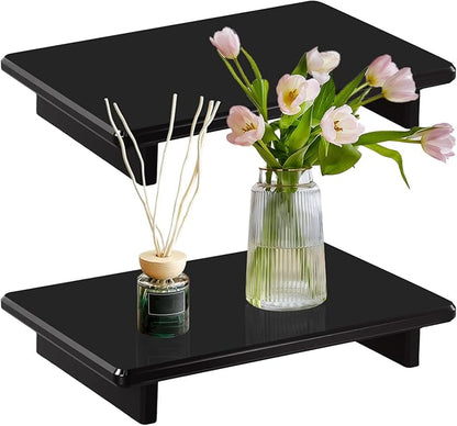 Acrylic Soap Dish Tray for Kitchen Sink and Bathroom Counter, Black Soap Holder for Sponge Perfume Candles Plants, 9 x 5.9x1.5 Inch
