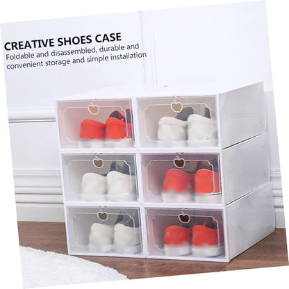 6pcs Large Plastic Drawer-type Shoe Storage Boxes with Flip Lid, Stackable Shoes Organizer for Closet and Entryway Storage