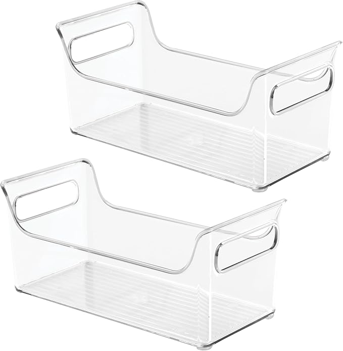 iDesign Condiment Organizer for Fridge - Plastic Fridge Organizer Bins with Handles, Set of 2, Clear