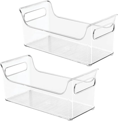 iDesign Condiment Organizer for Fridge - Plastic Fridge Organizer Bins with Handles, Set of 2, Clear