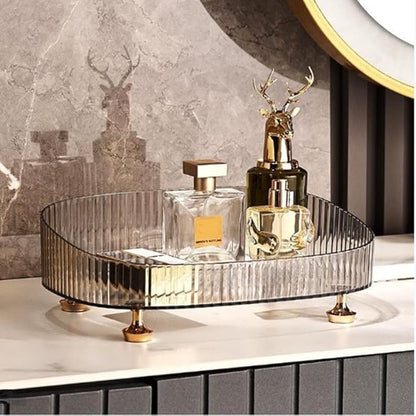 CESTATIVO Makeup Perfume Organizer, Bathroom Vanity Tray, Decorative Dresser Tray, Countertop Organizer Tray for Cosmetics, Clear