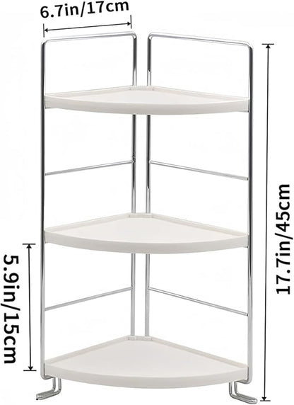 3-Tier Corner Spice Rack Kitchen Bathroom Countertop Organizer Vanity Tray Cosmetic Makeup Storage Standing Shelf, White