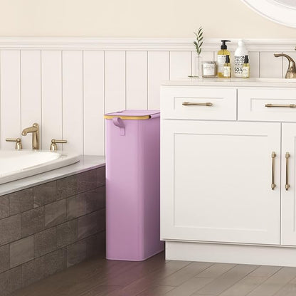 Lifewit 65L Slim Laundry Hamper with Lid, Narrow Laundry Basket with Removable Bag & Bamboo Handles, Fodable Thin Dirty Clothes Hamper for Laundry Collapsible Bin for Bathroom Bedroom Dorm, Purple