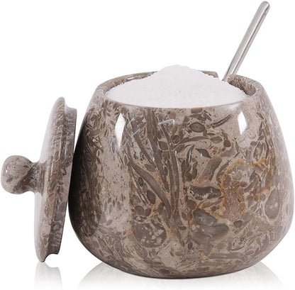 Oceanic Marble Salt Cellar with Lid – 4.5 Inch Table Salt Container, Salt Jar, Salt Dish, Salt Holder, Spice Jar, Sugar Bowl, Celtic Salt, Kitchen Countertop Decor