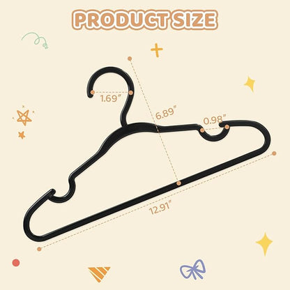 60 Pack Black Baby Hangers 12.91 Inch - Kids Clothes Hangers Non-Slip for Infant & Child, Durable Plastic Children's Hangers for Closet, Pants, Coats, Skirts