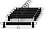 Black Wooden Hangers for Pants and Skirts - 10 Pack, Premium Quality Noise Reduction Coated Hook, Durable Two-Way Sure Grip Clips, Closet Organization, Non-Slip & Space Saving