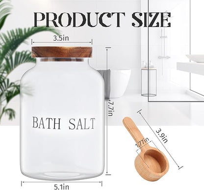 BKYFPQ 2Pcs 74 oz Glass Bath Salts Jar,Bath Salt Container with Wooden Lid and Scoop,Bathroom Organizers and Storage,for Bathroom Bath Decor,Home Decor,Bathtub Accessories for Women