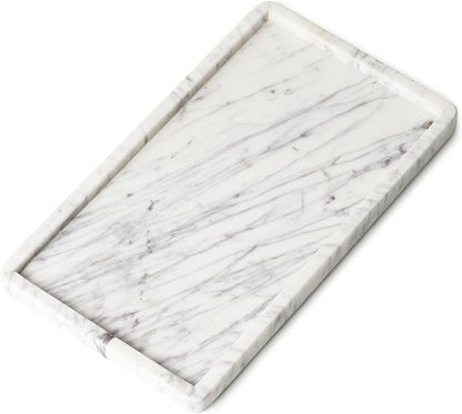 Cork & Mill Marble Tray for Bathroom Countertop, Kitchen Counter, or Catchall - 13" x 7½" Large Vanity Tray for Skincare or Perfume - Handcrafted Natural White Marble Stone Organizer