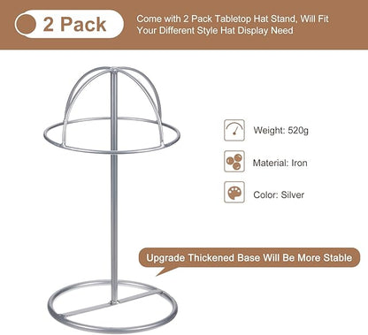 uxcell Metal Hat Display Stand 2 Pack Tabletop Hat and Wig Rack Holder Freestanding for Baseball Cap, Fedora Hat, Cowboy Hat - Silver, 12 Inch