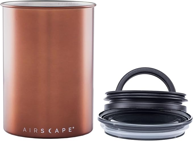 Planetary Design Airscape Stainless Steel Coffee Canister | Food Storage Container | US Patented Inner Plunger Lid REMOVES Excess Oxygen | Don't Buy airtight, Buy AIR-Less | (Medium, Brushed Copper)