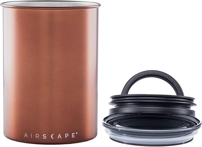 Planetary Design Airscape Stainless Steel Coffee Canister | Food Storage Container | US Patented Inner Plunger Lid REMOVES Excess Oxygen | Don't Buy airtight, Buy AIR-Less | (Medium, Brushed Copper)
