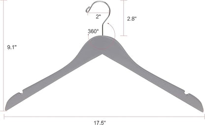 Quality Semi Curved Grey Wooden Suit Hangers, 80-Pack Smooth Finish Solid Wood Coat Hanger with Swivel Hook, Jacket, Pant, Dress Clothes Hangers Gray, 80