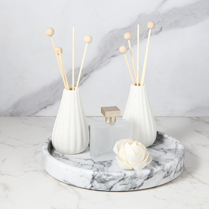 Round Natural Marble Tray for Bathroom, 10" Decorative White Marble Tray for Home, Bathroom Vanity Tray and Elegant Marble Serving Tray