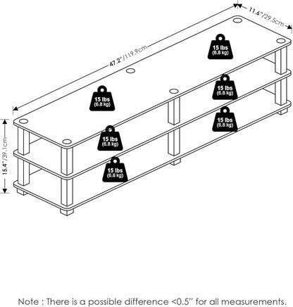Furinno 14038DBR/BK TST No Tools 3-Tier Wide Shoe Storage Rack, Dark Brown/Black 47 Inch