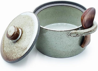 Ceramic Salt Cellar With Lid & Spoon,12oz Salt Container For Countertop,Sugar Bowl,Spice Jar(Coarse Pottery Color B)