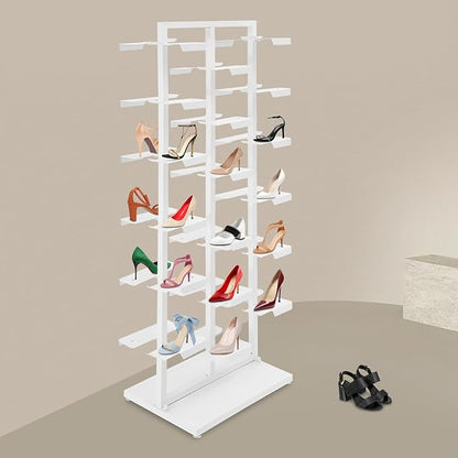 Commercial Clothing Store Shoe Rack, Large Free Standing Shoe Organizer Display Shelf, Retail Boutique Sneaker Basketball Shoes Storage Stand Holds 18 Pairs for Home Store Entryway (White)